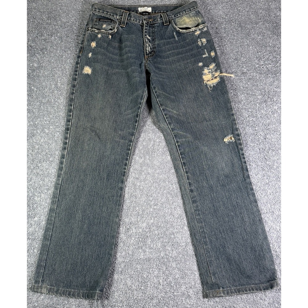 VTG DKNY Denim Jeans Mens Size 30x28 Blue Factory Distressed Low Rise Grunge 90s
